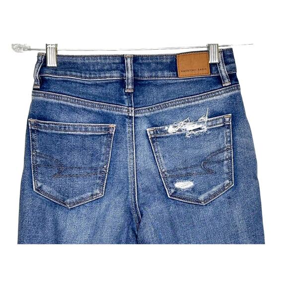 American Eagle Outfitters Mom Medium Blue Straight Distressed High Rise Jeans - Picture 6 of 7